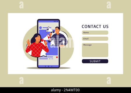 Mobile Marketing-Konzept. Kontaktformular. E-Commerce, Internetwerbung, Werbung. Vektordarstellung. Flach. Stock Vektor