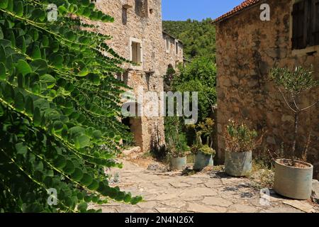 Malo Grablje, Little Grablje, Geisterdorf, verlassenes Dorf auf der Insel Hvar, Kroatien Stockfoto