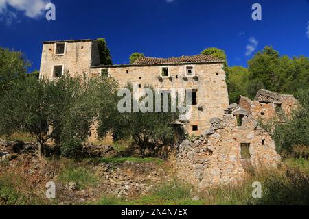 Malo Grablje, Little Grablje, Geisterdorf, verlassenes Dorf auf der Insel Hvar, Kroatien Stockfoto