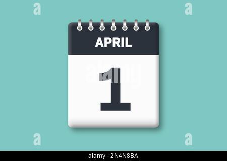 April 1 - Kalenderseite/Blatt mit Datum - 1. April auf zyanischem/blauem Hintergrund Stockfoto