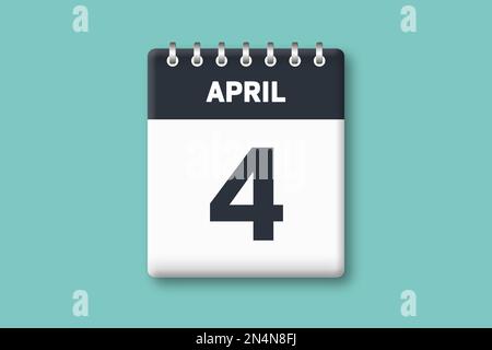 April 4 - Kalenderseite/Blatt mit Datum - 4. April auf zyanischem/blauem Hintergrund Stockfoto