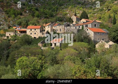 Malo Grablje, Little Grablje, Geisterdorf, verlassenes Dorf auf der Insel Hvar, Kroatien Stockfoto