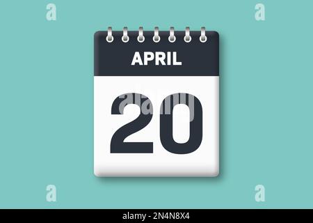 April 20 - Kalenderseite/Blatt mit Datum - 20. April auf zyanischem/blauem Hintergrund Stockfoto