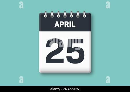 April 25 - Kalenderseite/Blatt mit Datum - 25. April auf zyanischem/blauem Hintergrund Stockfoto