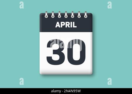 April 30 - Kalenderseite/Blatt mit Datum - 30. April auf zyanischem/blauem Hintergrund Stockfoto