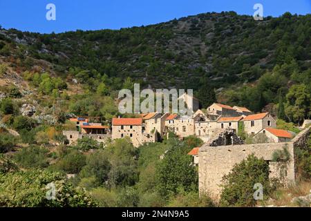 Malo Grablje, Little Grablje, Geisterdorf, verlassenes Dorf auf der Insel Hvar, Kroatien Stockfoto