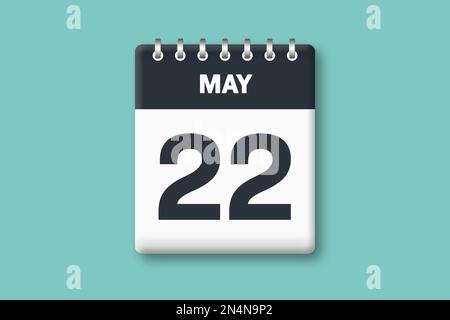 Mai 22 – Kalenderseite/Blatt mit Datum – 22. Mai auf zyanischem/blauem Hintergrund Stockfoto