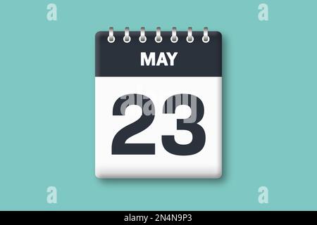 Mai 23 – Kalenderseite/Blatt mit Datum – 23. Mai auf zyanischem/blauem Hintergrund Stockfoto