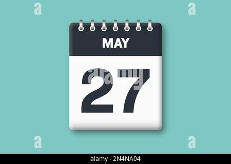 Mai 27 – Kalenderseite/Blatt mit Datum – 27. Mai auf zyanischem/blauem Hintergrund Stockfoto