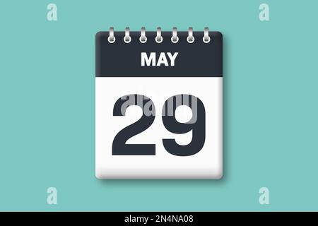 Mai 29 – Kalenderseite/Blatt mit Datum – 29. Mai auf zyanischem/blauem Hintergrund Stockfoto