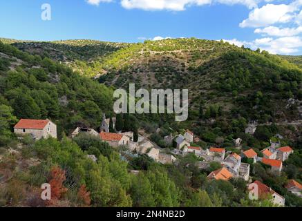 Malo Grablje, Little Grablje, Geisterdorf, verlassenes Dorf auf der Insel Hvar, Kroatien Stockfoto