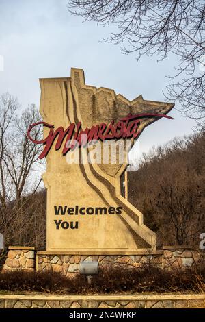 Minnesota begrüßt euch in Taylors Falls, Minnesota, USA. Stockfoto