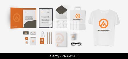 Orangefarbenes Firmenlogo mit minimalem circe Logo und grauem Hintergrund, kann für Sport- oder Tourismusunternehmen, Technologie oder Bauunternehmen verwendet werden Stock Vektor