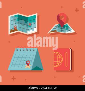 Pinnt Positionen in Karten an und legt Symbole fest Stock Vektor