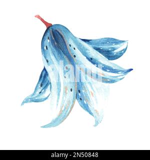 Modernes Aquarellmuster mit blauer Feder-Aquarelllilie-Illustration auf weißem Hintergrund für Textildesign. Stockfoto