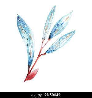 Modernes Aquarellmuster mit blauer Feder-Aquarelllilie-Illustration auf weißem Hintergrund für Textildesign. Stockfoto