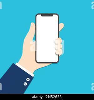 Abbildung eines flachen Vektors mit einer Hand, die ein Smartphone hält Stock Vektor
