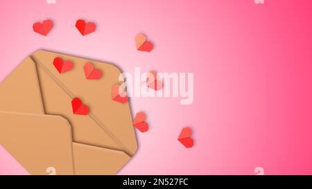 Origami Hearts ziehen aus einem Umschlag Love Concept 3D Illustration Stockfoto
