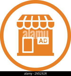 Werbung, das Store-Symbol ist auf weißem Hintergrund isoliert. Verwendung für Grafik- und Webdesign oder kommerzielle Zwecke. Vektor-EPS-Datei. Stock Vektor