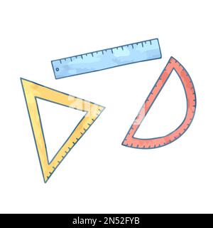 Handgezogene, süße, isolierte, bunte Schulmaßstäbe Stock Vektor