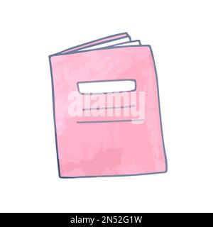 Handgezogene, niedliche, pinkfarbene Notebook-Hülle, wasserfarbenes, isoliertes, offenes Lehrbuch Stock Vektor