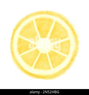 Handgezeichnete niedliche, wässrige gelbe Zitronenscheibe, runde Kunstwerke aus Zitrusfrüchten Stock Vektor