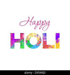 Happy Holi-Text. Vektordarstellung. Buchstaben in leuchtenden Farben. Indische Religion und Kultururlaub. Happy Holi Grußkarte. Stock Vektor