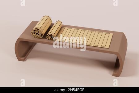 Retro-chinesischer Bambusschlüpfer, 3D-Rendering. Digitale Zeichnung. Stockfoto