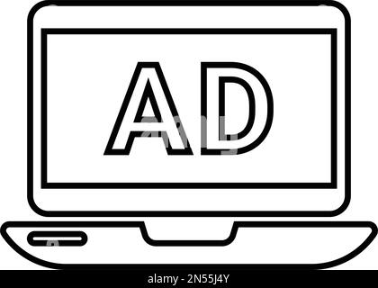 Laptop, Ad Icon - perfekt für die Gestaltung und Entwicklung von Websites, gedruckten Dateien und Präsentationen, Werbematerialien und vieles mehr. Vektor-EPS Stock Vektor