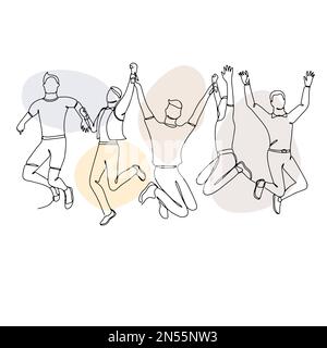 Einzeilige Zeichnung von Springern mit abstrakten Pastellformen Stock Vektor