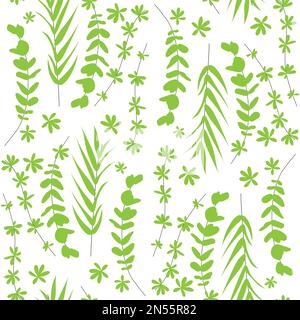 Nahtloses Muster mit grünen tropischen Palmenblättern auf weißem Hintergrund Stock Vektor