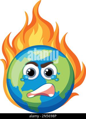 Erde mit Gesichtsausdruck in Flammen von der globalen Erwärmung Stock Vektor