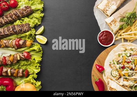 Top View köstlicher Kebab mit pommes Ketchup. Auflösung und hochwertige Fotos Stockfoto