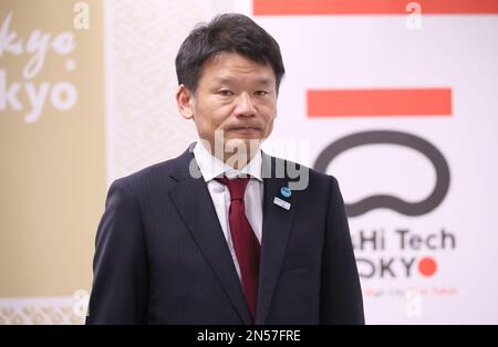 Tokio, Japan. 9. Februar 2023. Manabu Miyasaka, stellvertretender Gouverneur von Tokio, kündigt am Donnerstag, den 9. Februar 2023 im Büro der Stadtverwaltung von Tokio in Tokio die Partnerschaftsvereinbarung mit Microsoft Japan für die digitale Transformation der Stadtverwaltung von Tokio an. (Foto: Yoshio Tsunoda/AFLO) Stockfoto