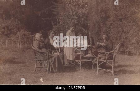 Vintage-Foto, das die Familie mit ihnen zeigt Hündchen lieben / Vintage-Gedächtnis / gute alte Zeiten / umarmende Hunde , Hundearmungen / Hund unter den Armen halten Stockfoto