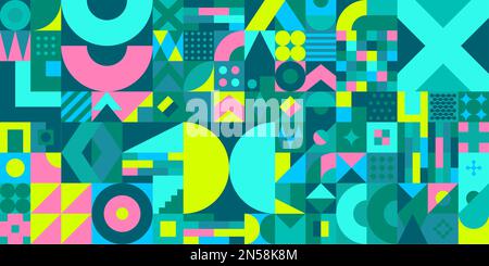 Trendiges, Farbenfrohes, Nahtloses, Abstraktes Vector Bauhaus Geometrisches Muster-Design Stock Vektor