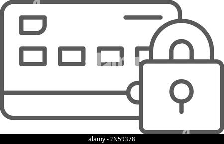 Kreditkarte mit Schloss, sichere Zahlungen, Lineal-Symbol für gesicherte Kreditkarte. Shopping, Onlinebanking, Design von Finanzsymbolen. Stock Vektor