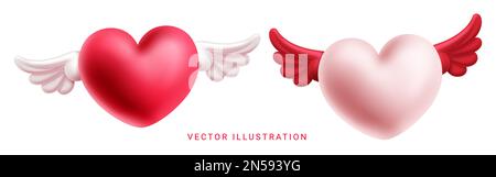 Valentines Herz-Set-Vektordesign. Valentinstag Paar Herzballons fliegen Elemente isoliert in Weiß. Vektordarstellung valentinstag-Begrüßung Stock Vektor