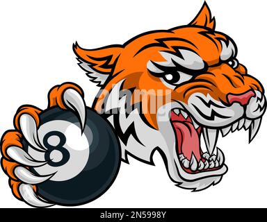 Tiger Angry Pool 8 Ball Billard Maskottchen Cartoon Stock Vektor