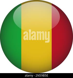 Mali 3D - Symbolschaltfläche für abgerundete Flagge - Vektor Stock Vektor