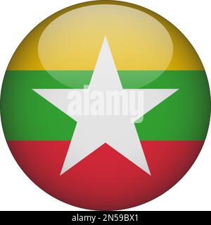 Myanmar 3D Symbolvektor für abgerundete Flagge Stock Vektor