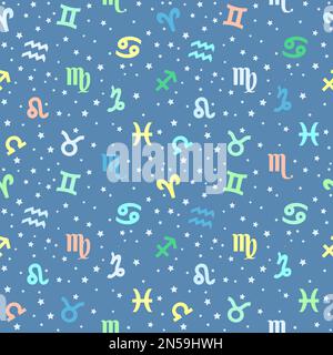 Hintergrund mit Zeichen des Zodiacs. Astrologie-Nahtmuster mit Zodiakzeichen Stock Vektor