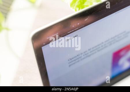 Kiew, Ukraine - 08. Februar 2023 ChatGPT auf Computer. Chat GPT ist ein KI-Chatbot mit künstlicher Intelligenz, der von OpenAI gestartet wurde Stockfoto