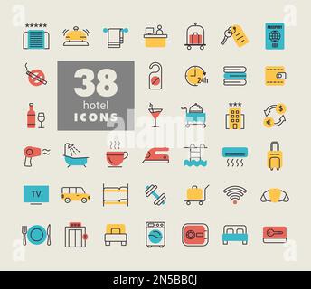 Hotel Vektor flach isoliert Icon set. Graph-Symbol für Reise- und Tourismus-Website und Apps Design, Logo, App, UI Stock Vektor