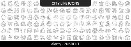 „City Life Icons“-Kollektion in Schwarz. Große Ikonen für Design. Lineare Vektorsymbole Stock Vektor