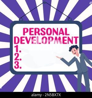 Textunterschrift Präsentation der persönlichen Entwicklung, Konzept bedeutet Prozess der Selbstverbesserung durch Aktivitäten Stockfoto