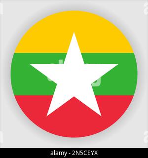 Myanmar Flacher, Abgerundeter Schaltflächenvektor Für Flaggensymbol Stock Vektor