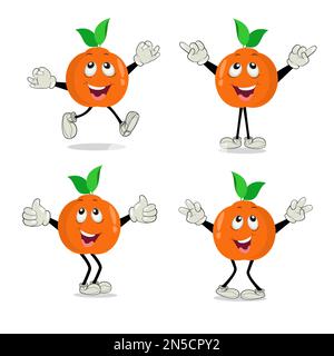 Orange. Süßer Fruchtvektorzeichensatz, isoliert auf Weiß. Fröhliche orangefarbene Figur im Cartoon-Stil. Fröhliche Cartoon Orange Figur Stock Vektor