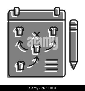 Symbol für linear gefülltes graues Symbol. Tablet Mit Plandiagramm Der Spieleranordnung Auf Dem Fußballfeld. Coach Von Teamspielern In Ga Führen Stock Vektor