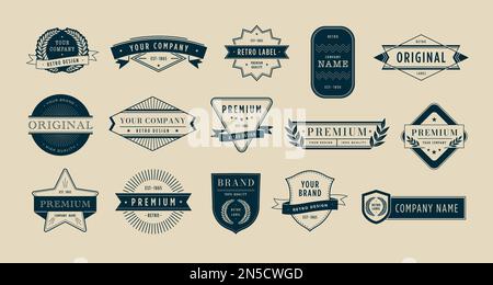 Premium-Abzeichen. Retro-Markenetikett, Vorlage für Emblem-Design und Vektorset für Siegelstempel-Banner Stock Vektor